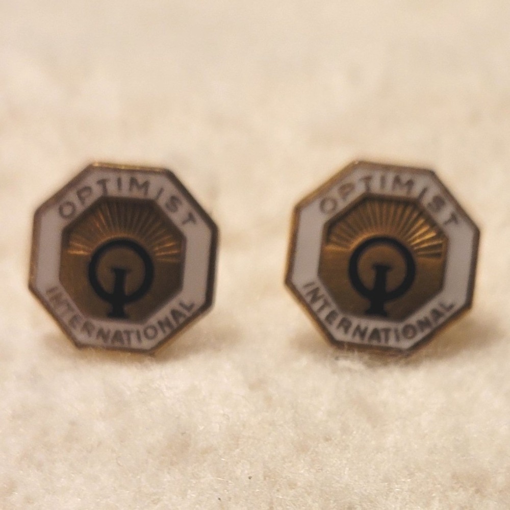 Vintage Optimist International‎ Gold Tone Lapel Pin Tie Tack Set
